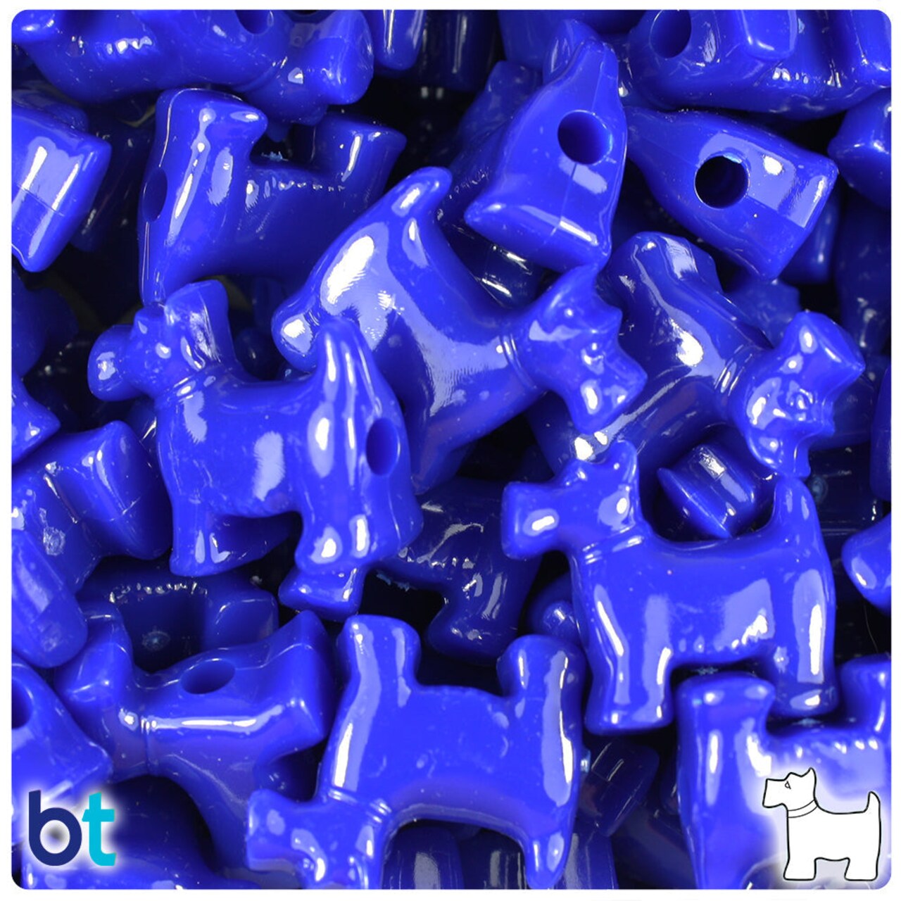BeadTin Royal Blue Opaque 24mm Scotty Dog Plastic Pony Beads (24pcs)
